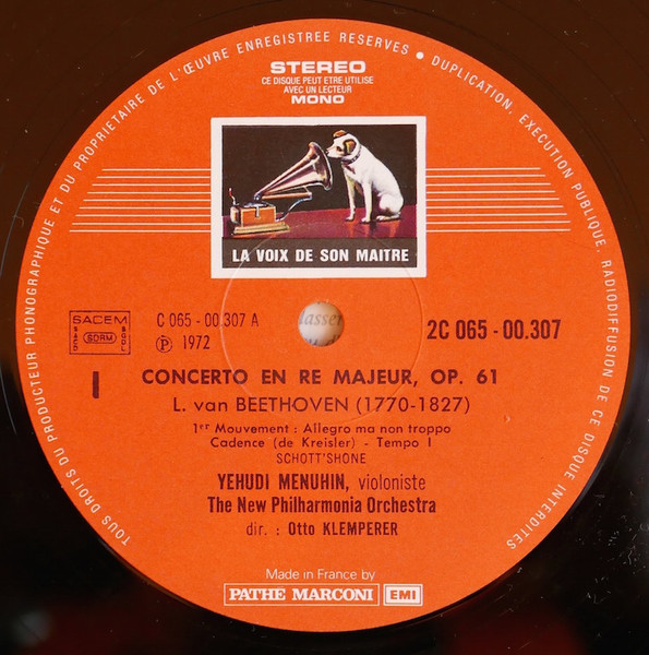 Yehudi Menuhin , Otto Klemperer , Ludwig van Beethoven , New Philharmonia Orchestra - Violin Concerto | La Voix De Son Maître (2C 065-00307) - 3