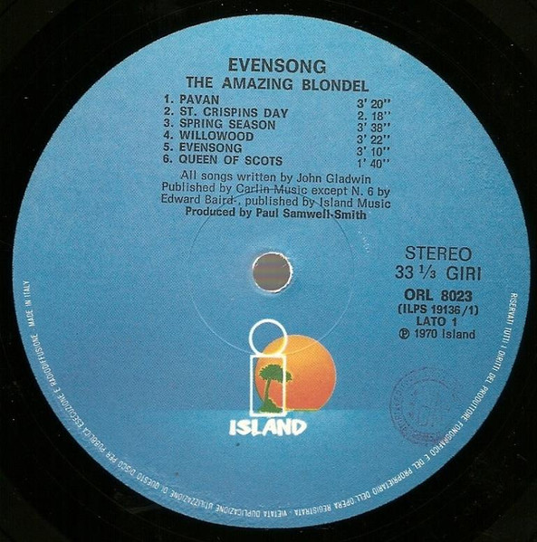 Amazing Blondel - Evensong | Island Records (ORL 8023) - 3