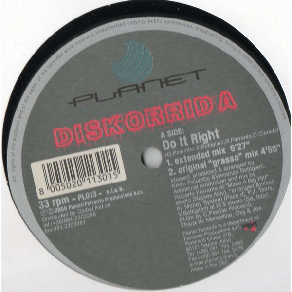 Diskorrida - Do It Right | Planet Records (PL 013) - main