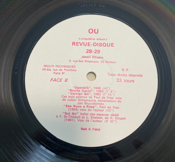 Various - Henri Chopin / François Dufrêne - OU cinquième saison N°28-29 | Revue OU (Revue- Disque 28-29) - 3 Various - Henri Chopin / François Dufrêne - OU cinquième saison N°28-29 | Revue OU (Revue- Disque 28-29) - 3