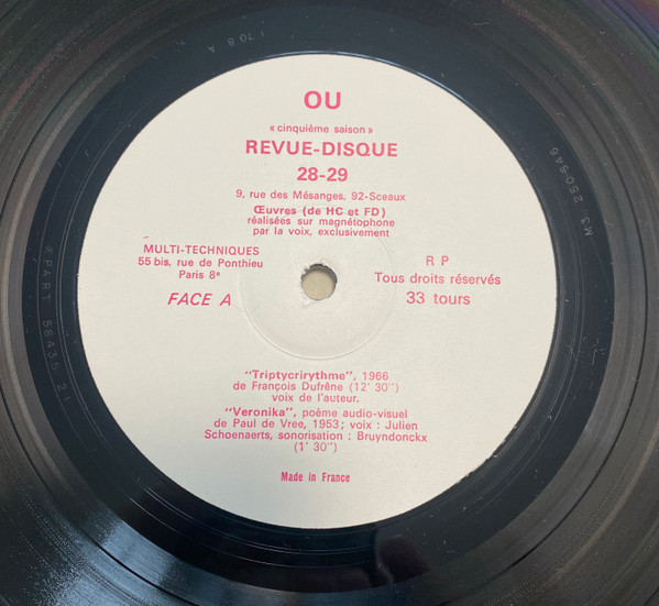 Various - Henri Chopin / François Dufrêne - OU cinquième saison N°28-29 | Revue OU (Revue- Disque 28-29) - 2 Various - Henri Chopin / François Dufrêne - OU cinquième saison N°28-29 | Revue OU (Revue- Disque 28-29) - 2
