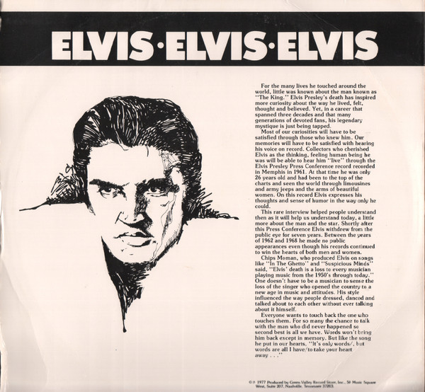 Elvis Presley - 1961 Press Conference Memphis, Tennessee | Green Valley Record Store, Inc. (GV 2001) - 2 Elvis Presley - 1961 Press Conference Memphis, Tennessee | Green Valley Record Store, Inc. (GV 2001) - 2