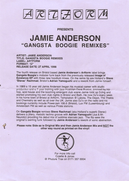 Jamie Anderson - Gangsta Boogie Remixes | Artform (artform004) - 3