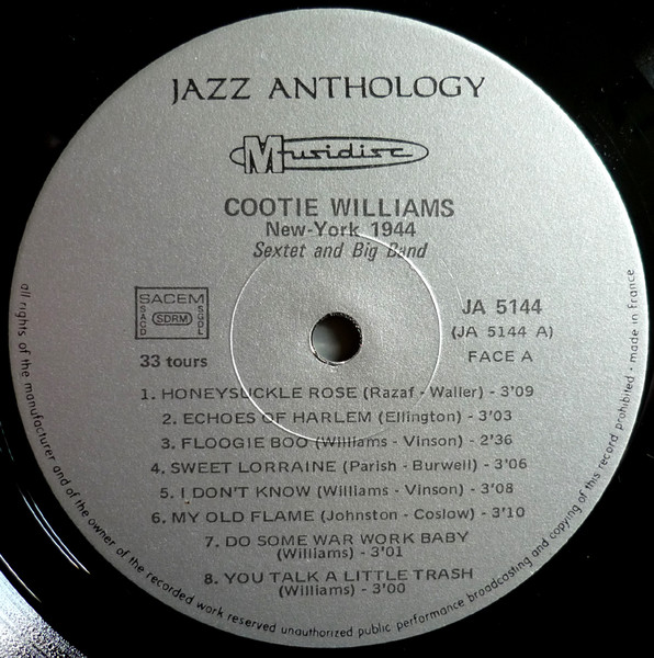 Cootie Williams - New York 1944 - Sextet And Big Band | Musidisc (30 JA 5144) - 3 Cootie Williams - New York 1944 - Sextet And Big Band | Musidisc (30 JA 5144) - 3