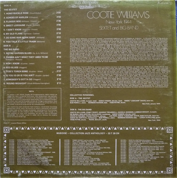 Cootie Williams - New York 1944 - Sextet And Big Band | Musidisc (30 JA 5144) - 2 Cootie Williams - New York 1944 - Sextet And Big Band | Musidisc (30 JA 5144) - 2