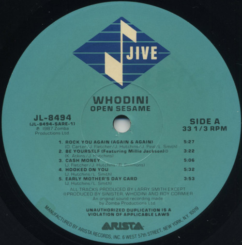 Whodini - Open Sesame | Jive (JL-8494) - 3