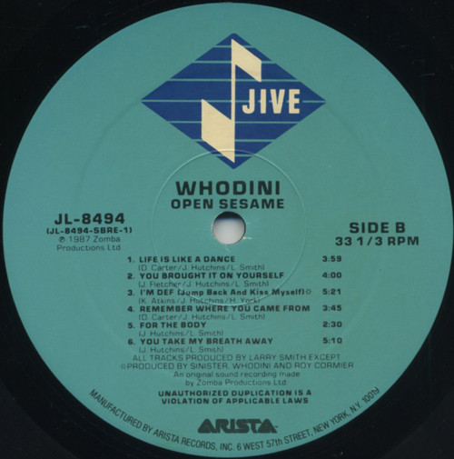 Whodini - Open Sesame | Jive (JL-8494) - 4