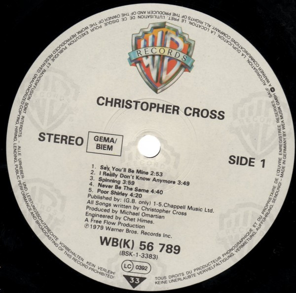 Christopher Cross - Christopher Cross | Warner Bros. Records (WB 56 789 (G)) - 3 Christopher Cross - Christopher Cross | Warner Bros. Records (WB 56 789 (G)) - 3