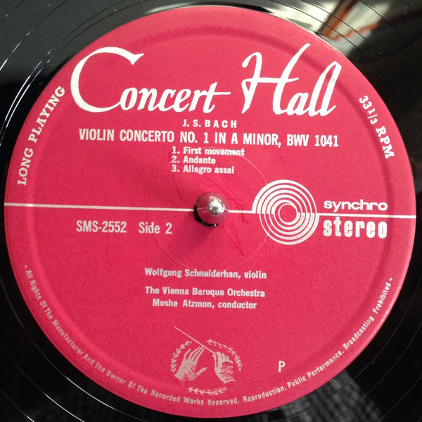 Johann Sebastian Bach , Wolfgang Schneiderhan - Violinkonzert Nr. 1 Und Nr. 2 | Concert Hall (SMS-2552) - 4