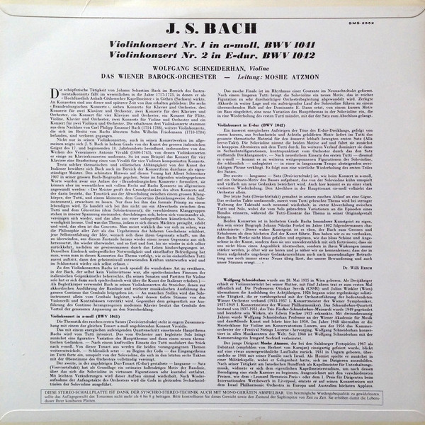 Johann Sebastian Bach , Wolfgang Schneiderhan - Violinkonzert Nr. 1 Und Nr. 2 | Concert Hall (SMS-2552) - 2