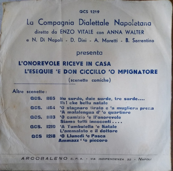 Compagnia Di Enzo Vitale - L'Onorevole Riceve In Casa | Arcobaleno (QCS 1219) - 2