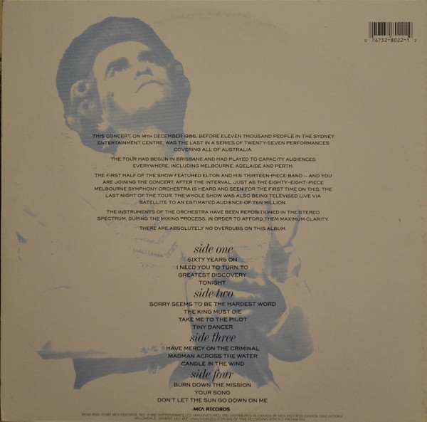 Elton John - Live In Australia (With The Melbourne Symphony Orchestra) (2LP) [Vinyl] | MCA Records (MCA2-8022) - 2