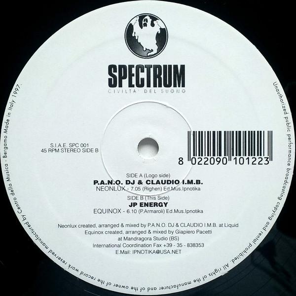Claudio I.M.B. & Pano DJ / J.P. Energy - Neonlux / Equinox | Spectrum (Civiltà Del Suono) (SPC 001) - main Claudio I.M.B. & Pano DJ / J.P. Energy - Neonlux / Equinox | Spectrum (Civiltà Del Suono) (SPC 001) - main