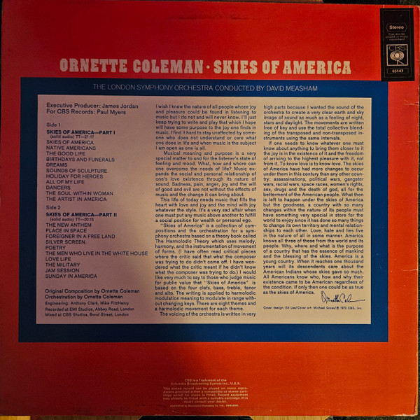 Ornette Coleman , London Symphony Orchestra Conducted By David Measham - Skies Of America | CBS (S 65147) - 3 Ornette Coleman , London Symphony Orchestra Conducted By David Measham - Skies Of America | CBS (S 65147) - 3