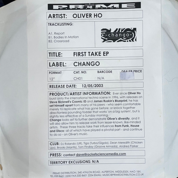 Oliver Ho - First Take EP | Chango (CH001) - main