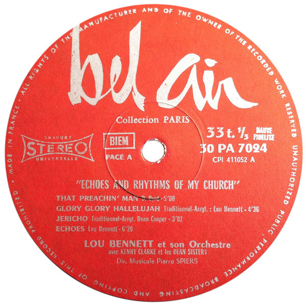 Lou Bennett Et Son Orchestre Avec Kenny Clarke - Echoes & Rhythms Of My Church | Bel Air (30 PA 7024) - 2