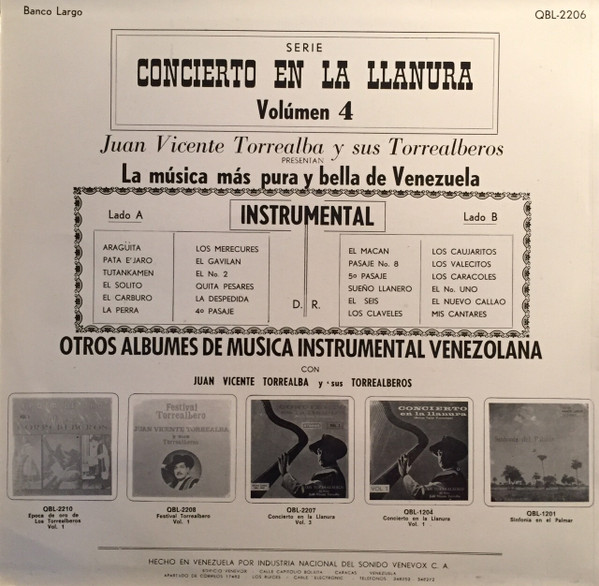 Los Torrealberos Al Arpa: Juan Vicente Torrealba - Concierto En La Llanura Vol. 4 | Banco Largo (QBL-2206) - 2