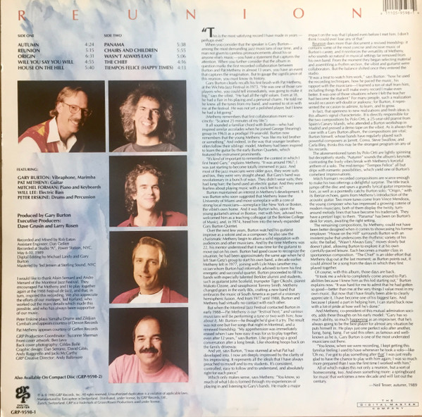 Gary Burton - Reunion | GRP (GRP-9598-1) - 2