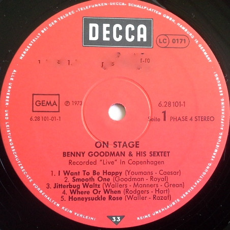 Benny Goodman Sextet - On Stage With Benny Goodman & His Sextet Recorded "Live" In Copenhagen | Decca (6.28101 DP) - 4 Benny Goodman Sextet - On Stage With Benny Goodman & His Sextet Recorded "Live" In Copenhagen | Decca (6.28101 DP) - 4