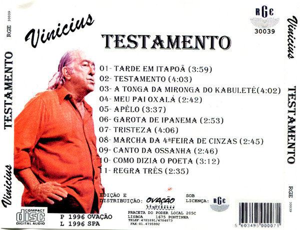 Vinicius De Moraes - Testamento | Ovação (30039) - 3