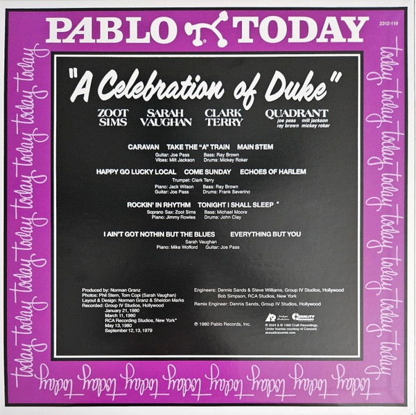 Zoot Sims , Sarah Vaughan , Clark Terry , Quadrant - A Celebration Of Duke | Analogue Productions (APJ 162) - 2