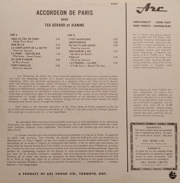 Ted Gerard And Jeanine - Accordéon De Paris | Arc Records (631) - 2 Ted Gerard And Jeanine - Accordéon De Paris | Arc Records (631) - 2