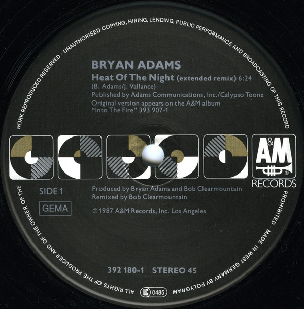 Bryan Adams - Heat Of The Night | A&M Records (392 180-1) - 3 Bryan Adams - Heat Of The Night | A&M Records (392 180-1) - 3