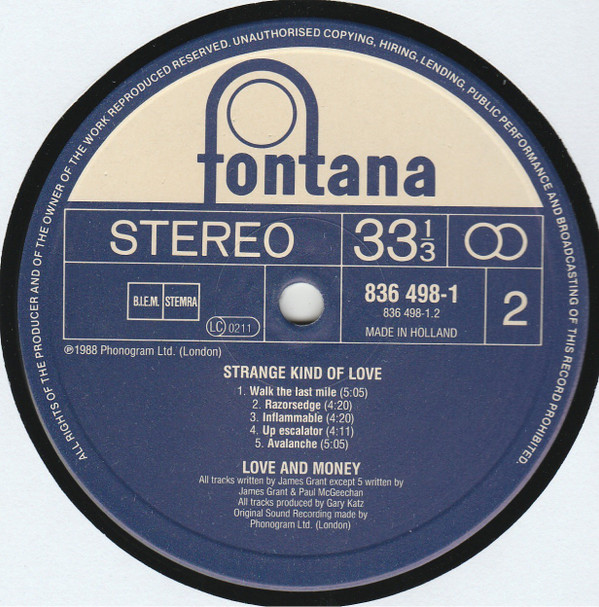 Love And Money - Strange Kind Of Love | Fontana (836 498-1)