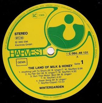 Wintergarden - The Land Of Milk & Honey | Harvest (1C 064-46 131) - 3