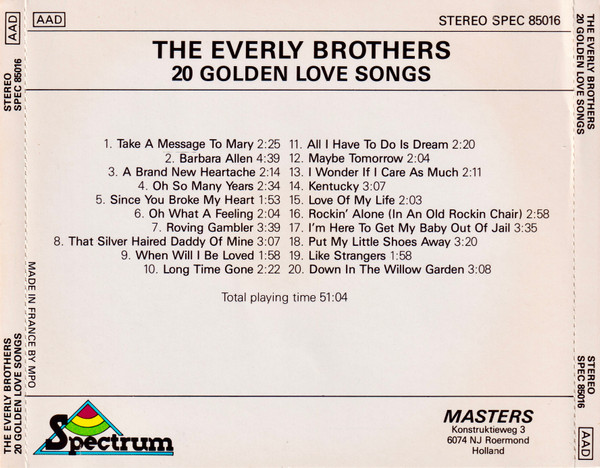 Everly Brothers - 20 Golden Love Songs | Spectrum (SPEC 85016) - 2