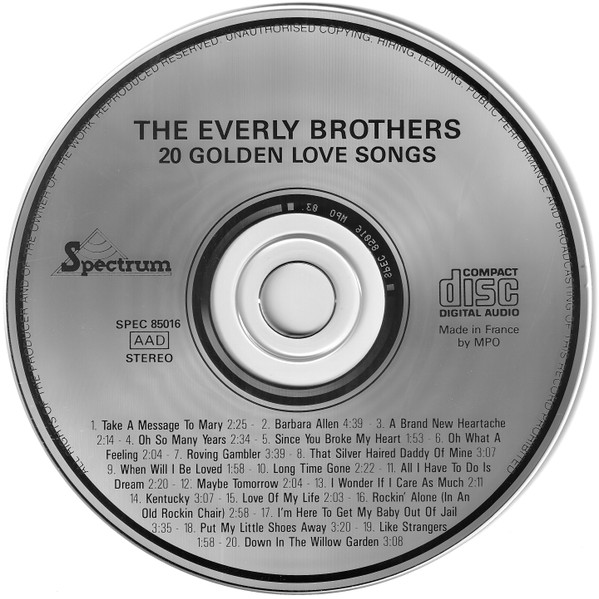Everly Brothers - 20 Golden Love Songs | Spectrum (SPEC 85016) - 3