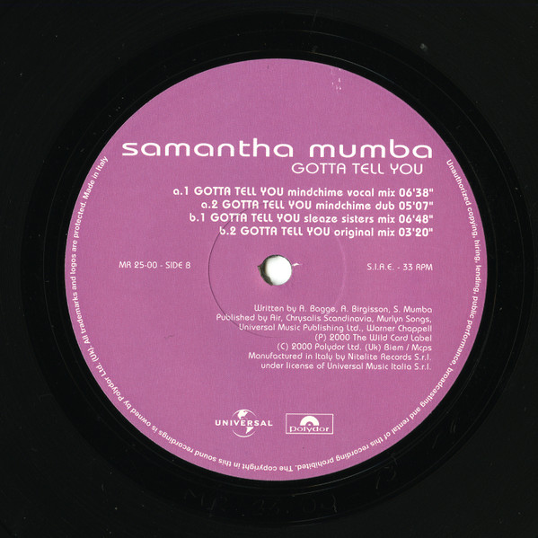 Samantha Mumba - Gotta Tell You | Major Records (MR 25-00) - 3