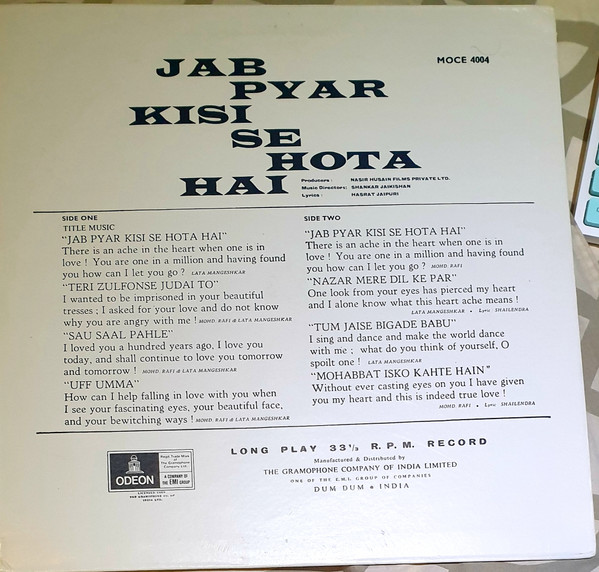 Shankar-Jaikishan - Jab Pyar Kisise Hota Hai | Odeon (MOCE 4004) - 2