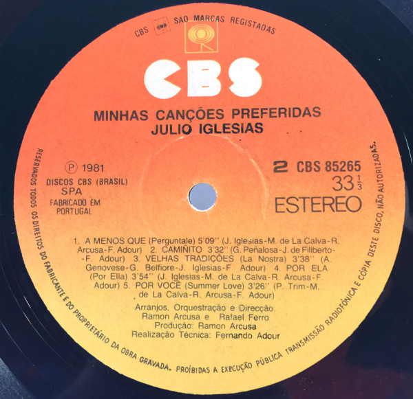 Julio Iglesias - Minhas Canções Preferidas | CBS (85265) - 4