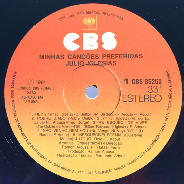 Julio Iglesias - Minhas Canções Preferidas | CBS (85265) - 3