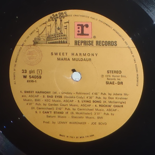 Maria Muldaur - Sweet Harmony | Reprise Records (W 54059) - 3 Maria Muldaur - Sweet Harmony | Reprise Records (W 54059) - 3
