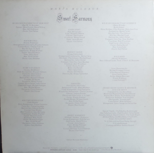 Maria Muldaur - Sweet Harmony | Reprise Records (W 54059) - 2 Maria Muldaur - Sweet Harmony | Reprise Records (W 54059) - 2