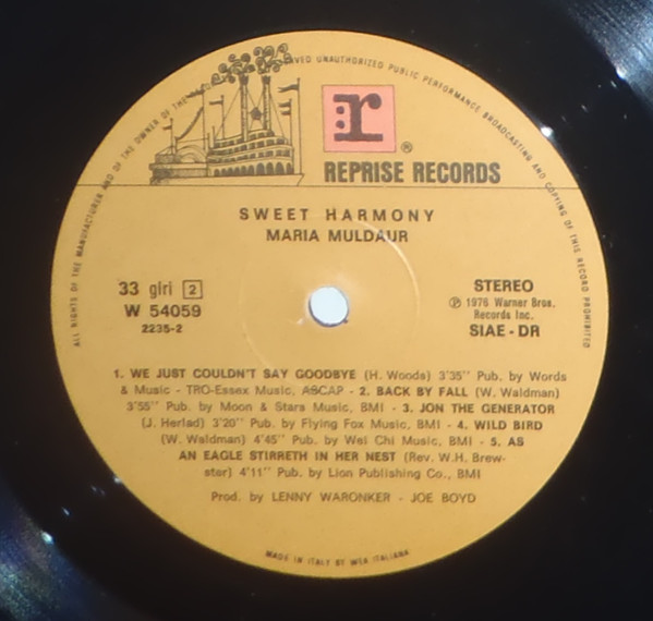 Maria Muldaur - Sweet Harmony | Reprise Records (W 54059) - 4 Maria Muldaur - Sweet Harmony | Reprise Records (W 54059) - 4