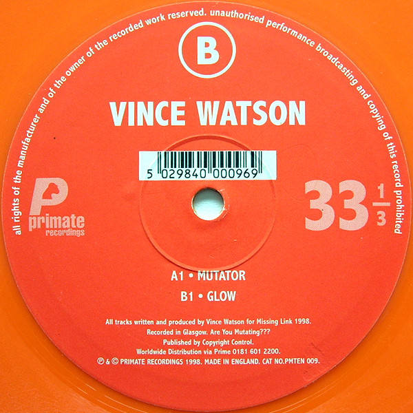 Vince Watson - Mutator / Glow | Primate Recordings (PMTEN 009) - main Vince Watson - Mutator / Glow | Primate Recordings (PMTEN 009) - main