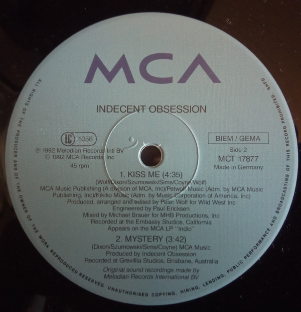 Indecent Obsession - Kiss Me | MCA Records (MCT 17877) - 2