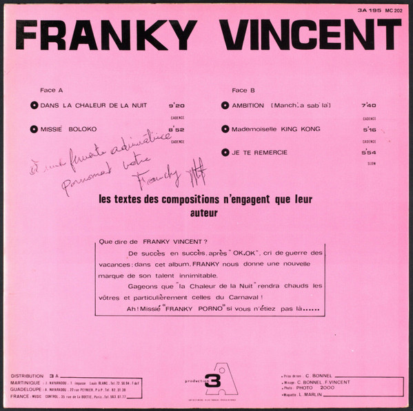 Francky Vincent Avec Les Vikings De La Guadeloupe - Franky Vincent | 3A Production (3A 195) - 2 Francky Vincent Avec Les Vikings De La Guadeloupe - Franky Vincent | 3A Production (3A 195) - 2