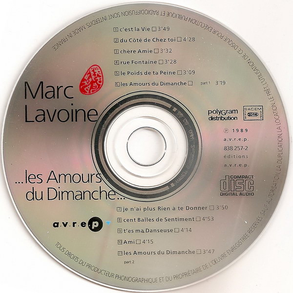 Marc Lavoine - Les Amours Du Dimanche | AVREP (838 257-2) - 4