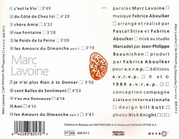 Marc Lavoine - Les Amours Du Dimanche | AVREP (838 257-2) - 3