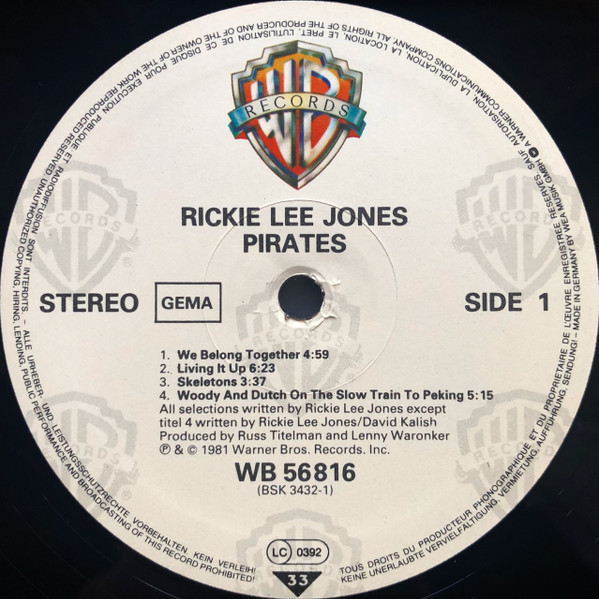 Rickie Lee Jones - Pirates | Warner Bros. Records (WB 56 816) - 3 Rickie Lee Jones - Pirates | Warner Bros. Records (WB 56 816) - 3