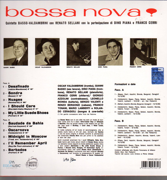 Quintetto Basso-Valdambrini Con Renato Sellani Con La Partecipazione Di Dino Piana E Franco Cerri - Bossa Nova! | Giotto Music (GMHS 001 LP) - 2 Quintetto Basso-Valdambrini Con Renato Sellani Con La Partecipazione Di Dino Piana E Franco Cerri - Bossa Nova! | Giotto Music (GMHS 001 LP) - 2