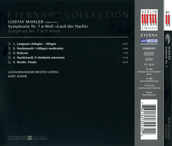 Gustav Mahler - Gewandhausorchester Leipzig , Kurt Masur - Sinfonie Nr. 7 E-Moll | Berlin Classics (0032432BC) - 4