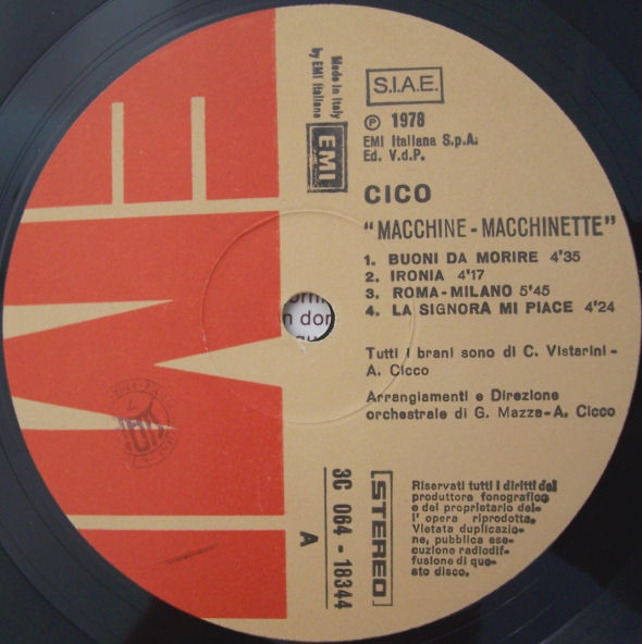 Tony Cicco - Macchine - Macchinette | EMI (3C 064-18344) - 3