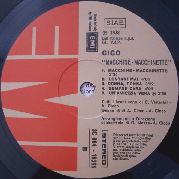 Tony Cicco - Macchine - Macchinette | EMI (3C 064-18344) - 4