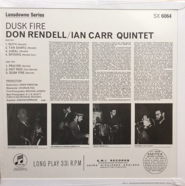 The Don Rendell / Ian Carr Quintet - Dusk Fire | Jazzman (JMANLP 108X) - 2 The Don Rendell / Ian Carr Quintet - Dusk Fire | Jazzman (JMANLP 108X) - 2