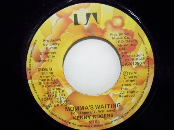 Kenny Rogers - The Gambler / Momma's Waiting | United Artists Records (UA-X1250-Y) - 2
